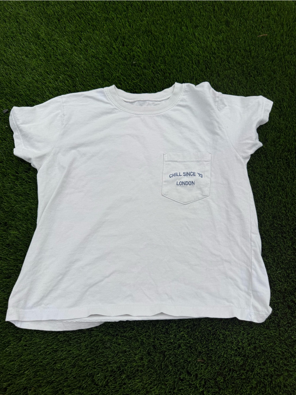 Brandy Melville chill since 93 Pocket Tee with Navy Text